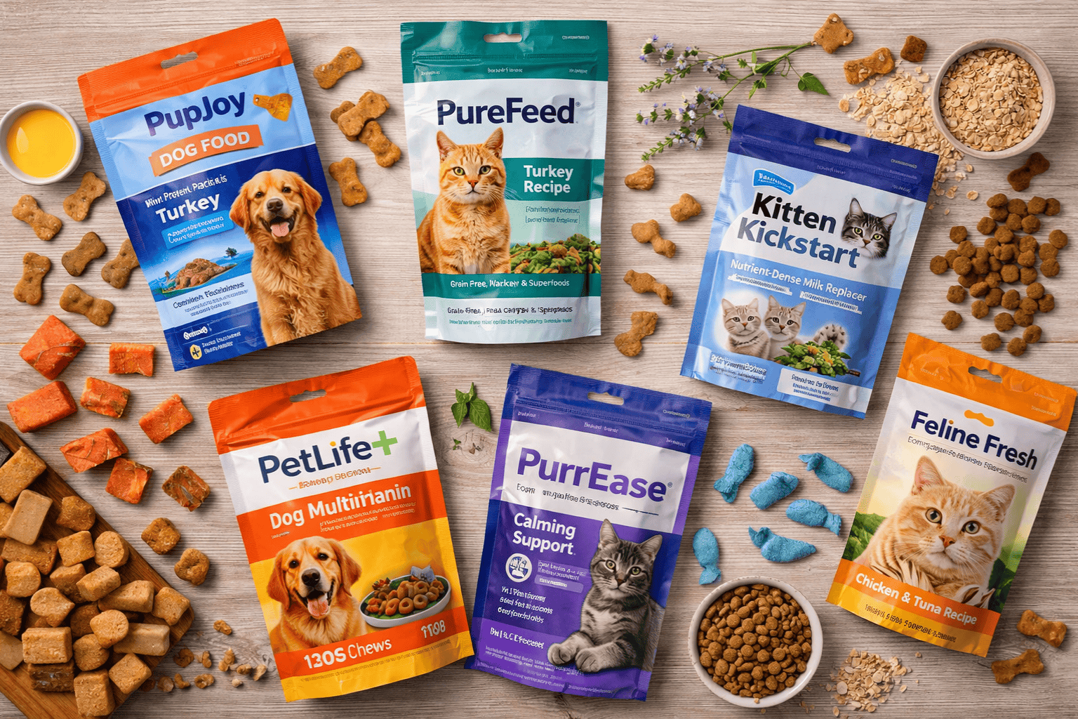 Custom pet food pouch packaging with stand up pouches for dog treats and cat food using resealable flexible packaging in Los Angeles