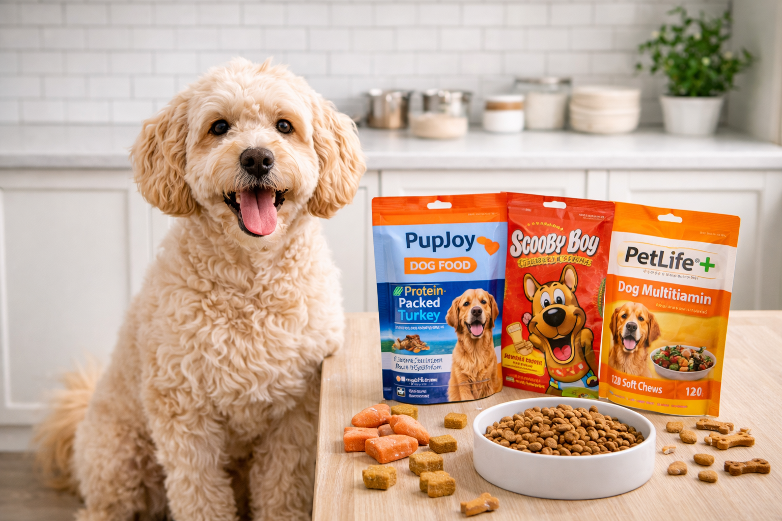 Dog food pouch packaging with custom printed stand up pouches and resealable packaging for treats and kibble in Los Angeles
