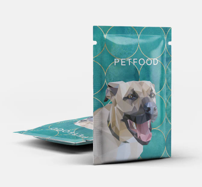 A durable and resealable pet food pouch designed to keep food fresh.